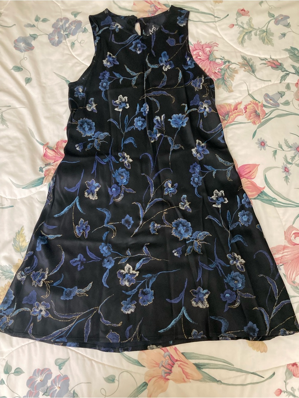 All that Jazz Black Dress with Blue Floral Embroidery